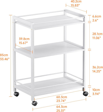 HITNET White Bar Cart, Home Bar Serving Cart, Kitchen Trolley on Wheels with Storage, 3 Tier