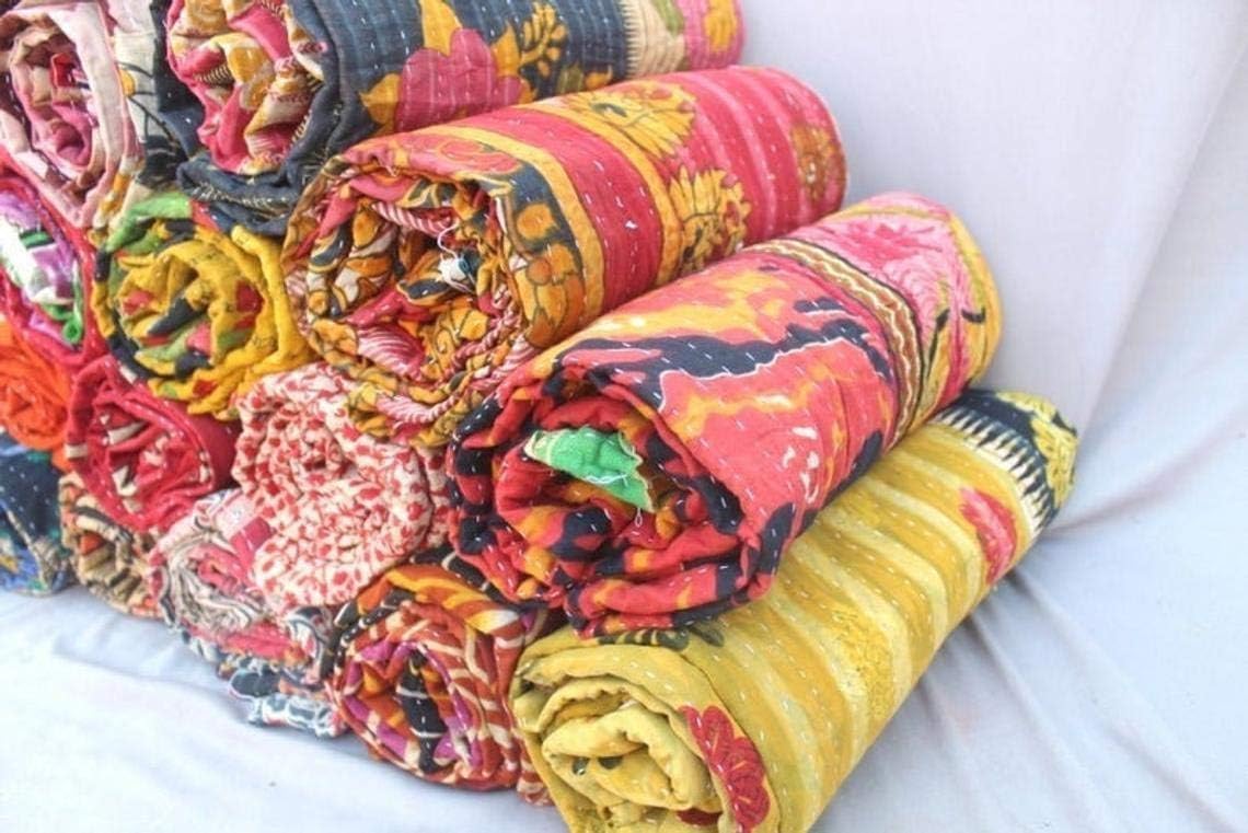 Wholesale Mix lot Tribal Kantha Quilts Reversible Vintage Cotton Bedspread Sari Throw Old Assorted