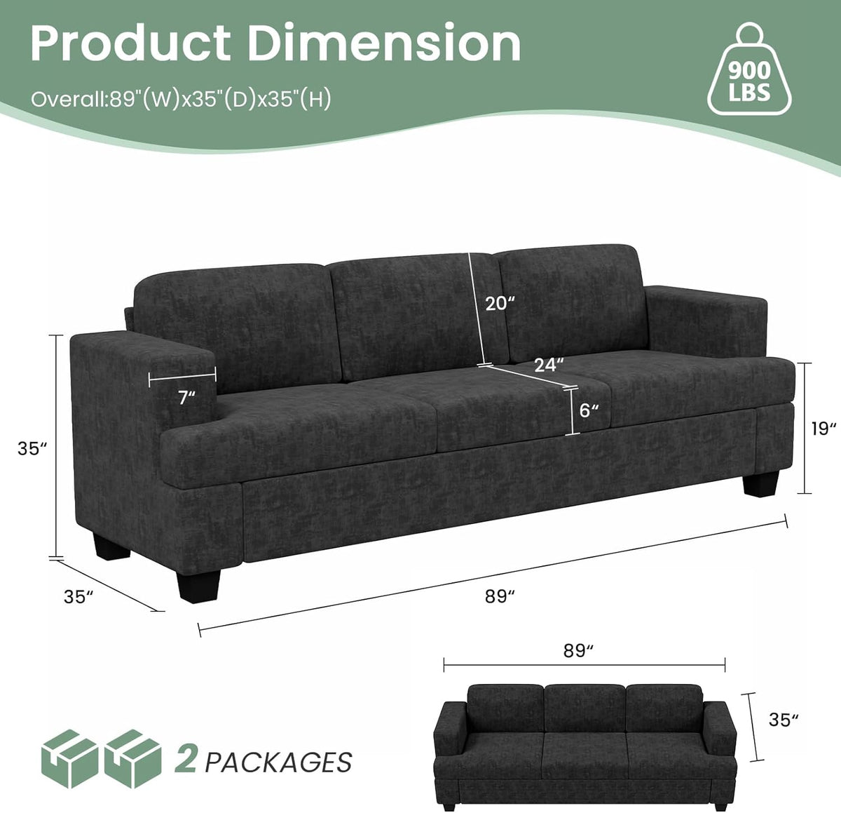Sofa Couch, 3 Piece Set Comfy Sofa, 2 Loveseat & 3 Seater Sofa with Deep Seats for Living Room