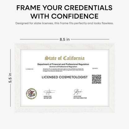 Homeforia 5.5x8.5 Business License Frame White, High End Oak 5.5 x 8.5 Wood Certificate Frames
