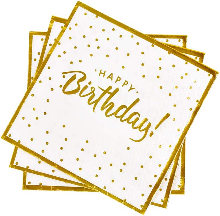 Gatherfun Birthday Party Supplies Napkins Disposable Paper Napkins with Gold Stamping for Adults