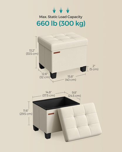 SONGMICS Storage Ottoman, Small Ottoman Foot Rest with Legs, 12.6 x 15.8 x 13.2 Inches Foot Stool