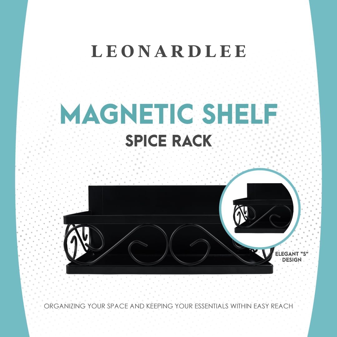 LEONARDLEE Magnetic spice Rack, Stronger Magnet with Wall Mount Option. 4 Removable Hooks, Perfect