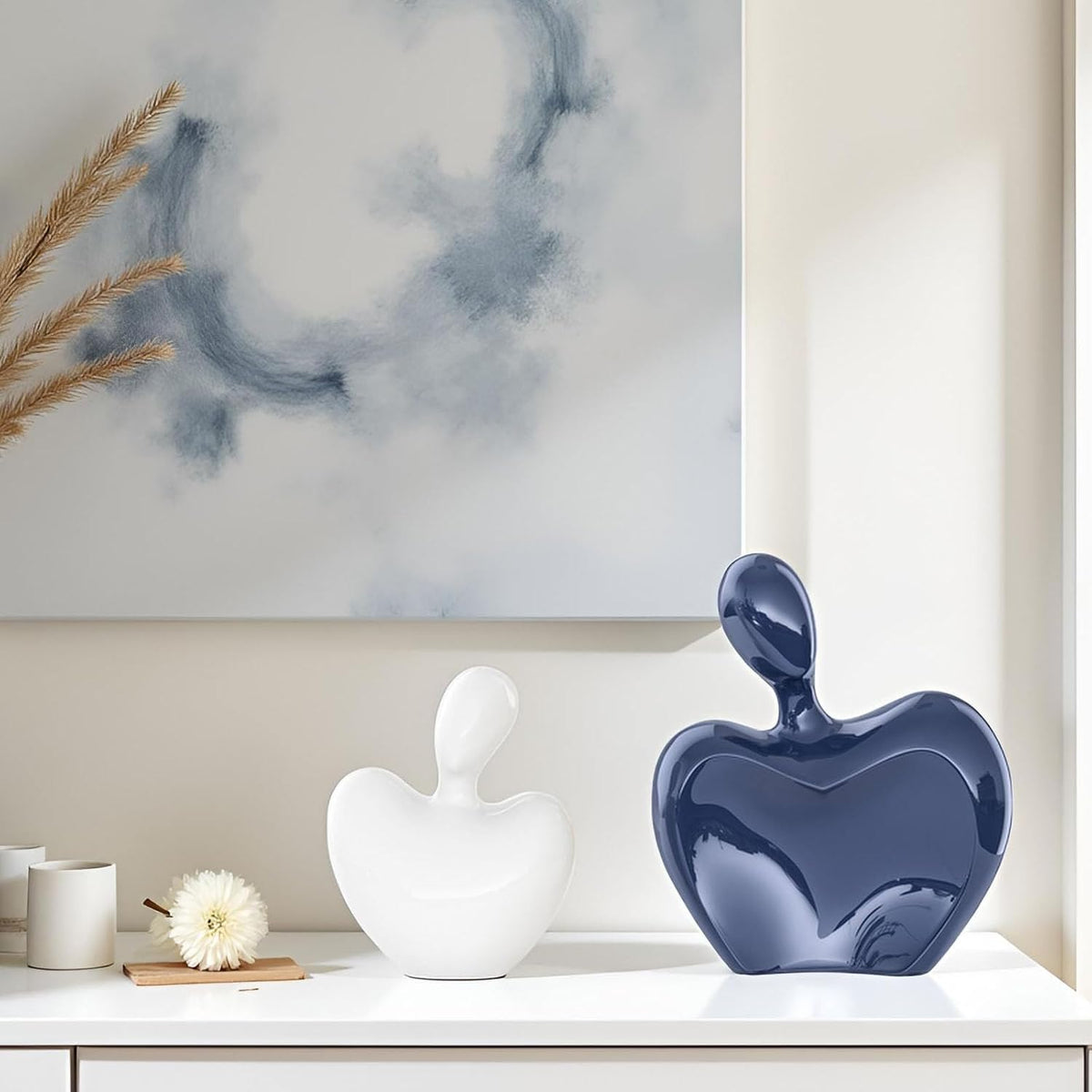 XMGZQ Blue and White Ceramic Couple Figurines Home Decor Accent,Wedding Engagement Romantic Gift