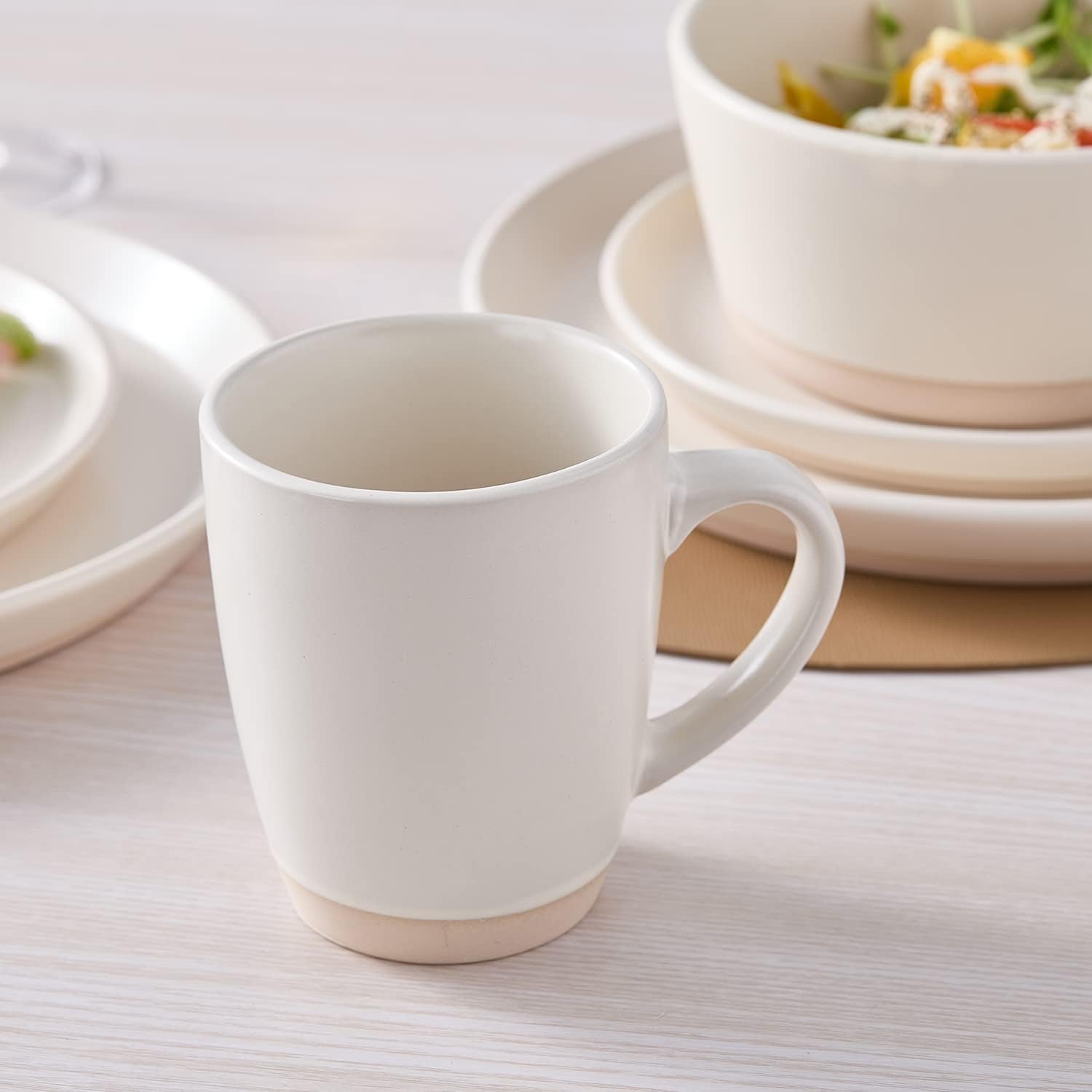 Stone Lain Jules Stoneware Dinnerware, Plates and Bowls, Dish Set for 4, Off White, Microwave &