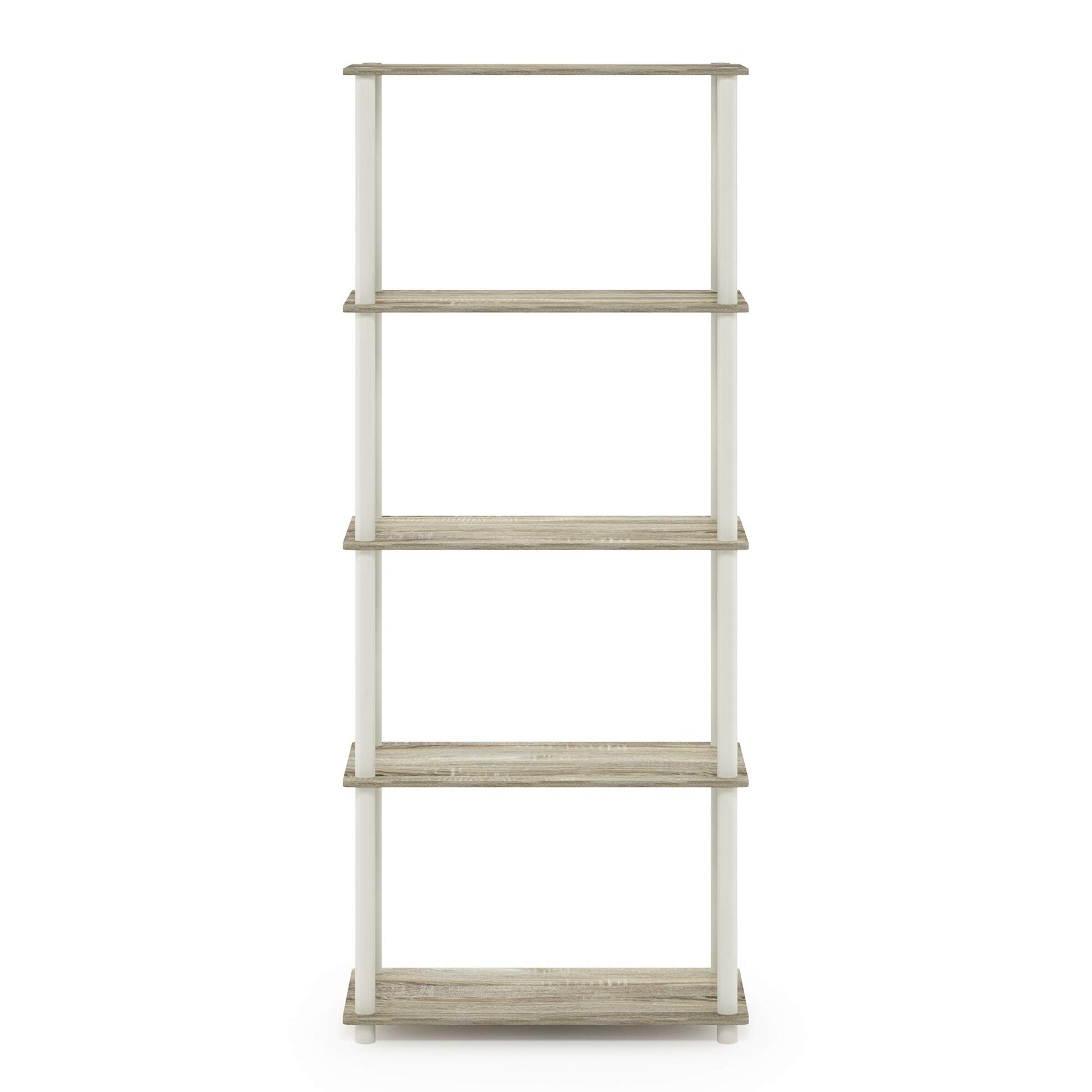 Furinno TURN-N-TUBE Storage Shelves, 5-Tier Book Shelf, Corner Shelf, Toolless Open Shelves, for