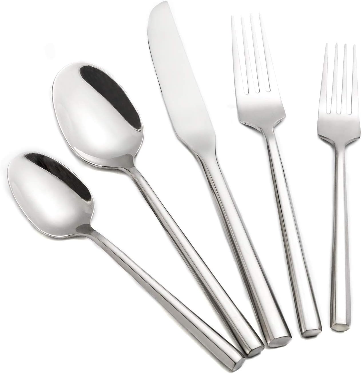 Silverware Set Flatware Set Stainless Steel Heavy Cutlery Set Hexagon Handle Mirror Finished 60