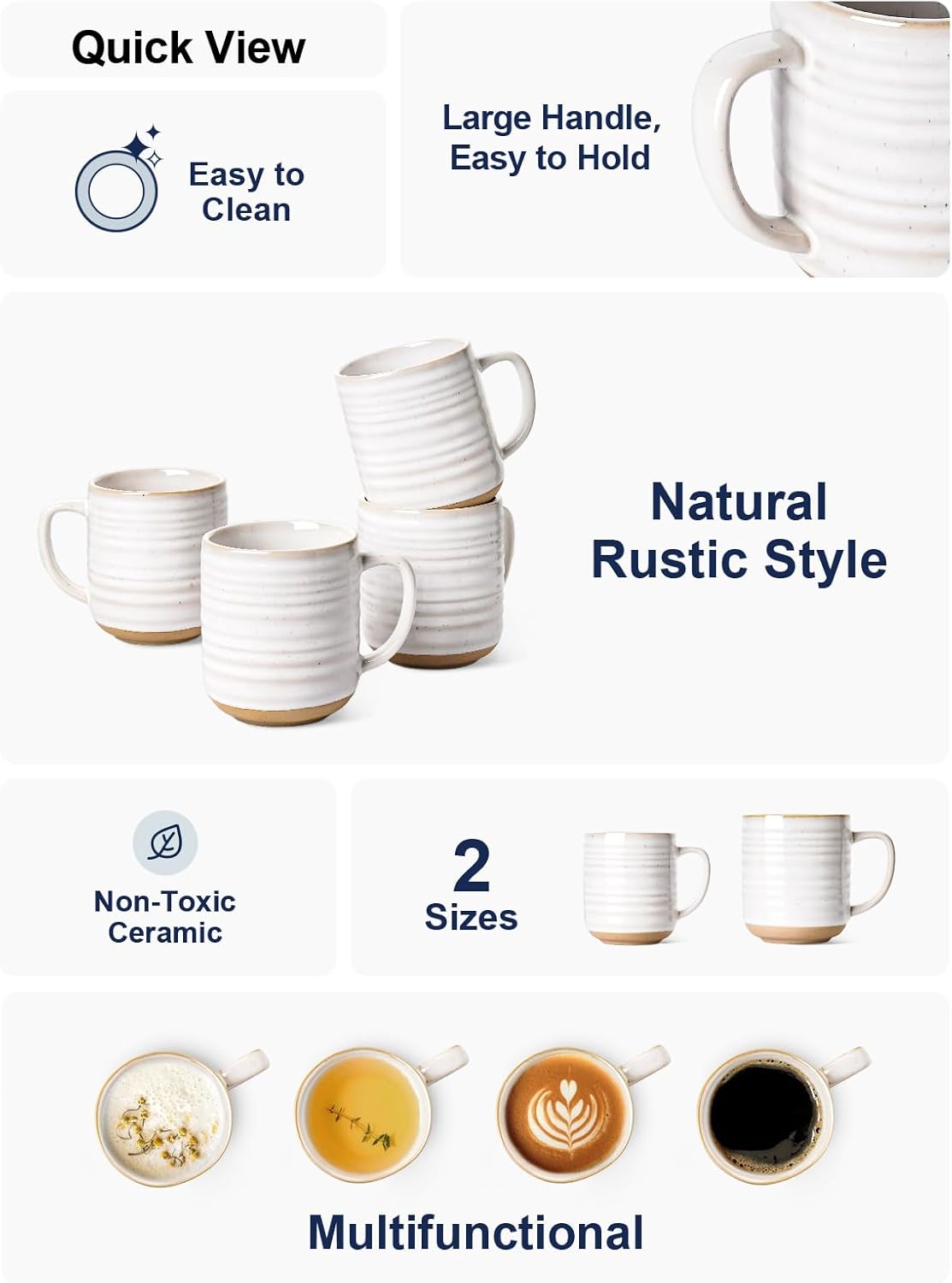 LE TAUCI Coffee Mugs 12 oz, Ceramic Mug Set, Housewarming Wedding Present, Coffee Cups for Latte