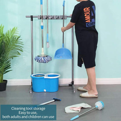 Broom Mop Holder Floor-Mounted mop Rack Cleaning Tool storage for laundry room closet organizer