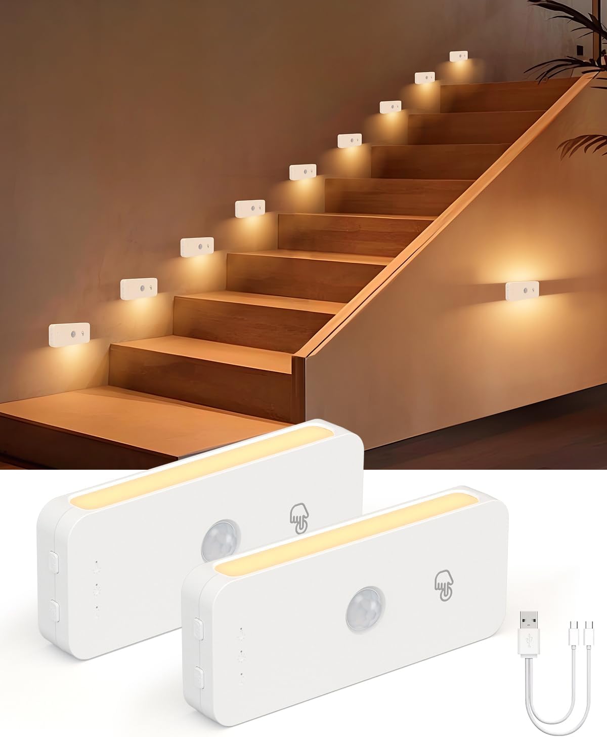 Yiliaw Motion Sensor Night Lights Indoor - Rechargeable Stick-On Stair Lights with Wireless