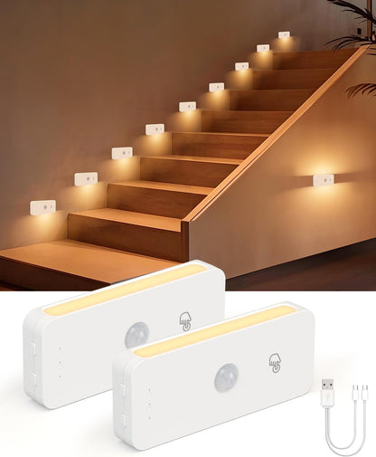 Yiliaw Motion Sensor Night Lights Indoor - Rechargeable Stick-On Stair Lights with Wireless