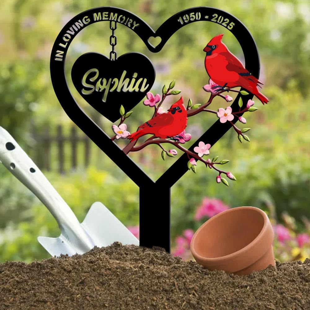 Personalized Cemetery Memorial Metal Stakes, Cardinals Memorial Grave Markers,Graden Decorations