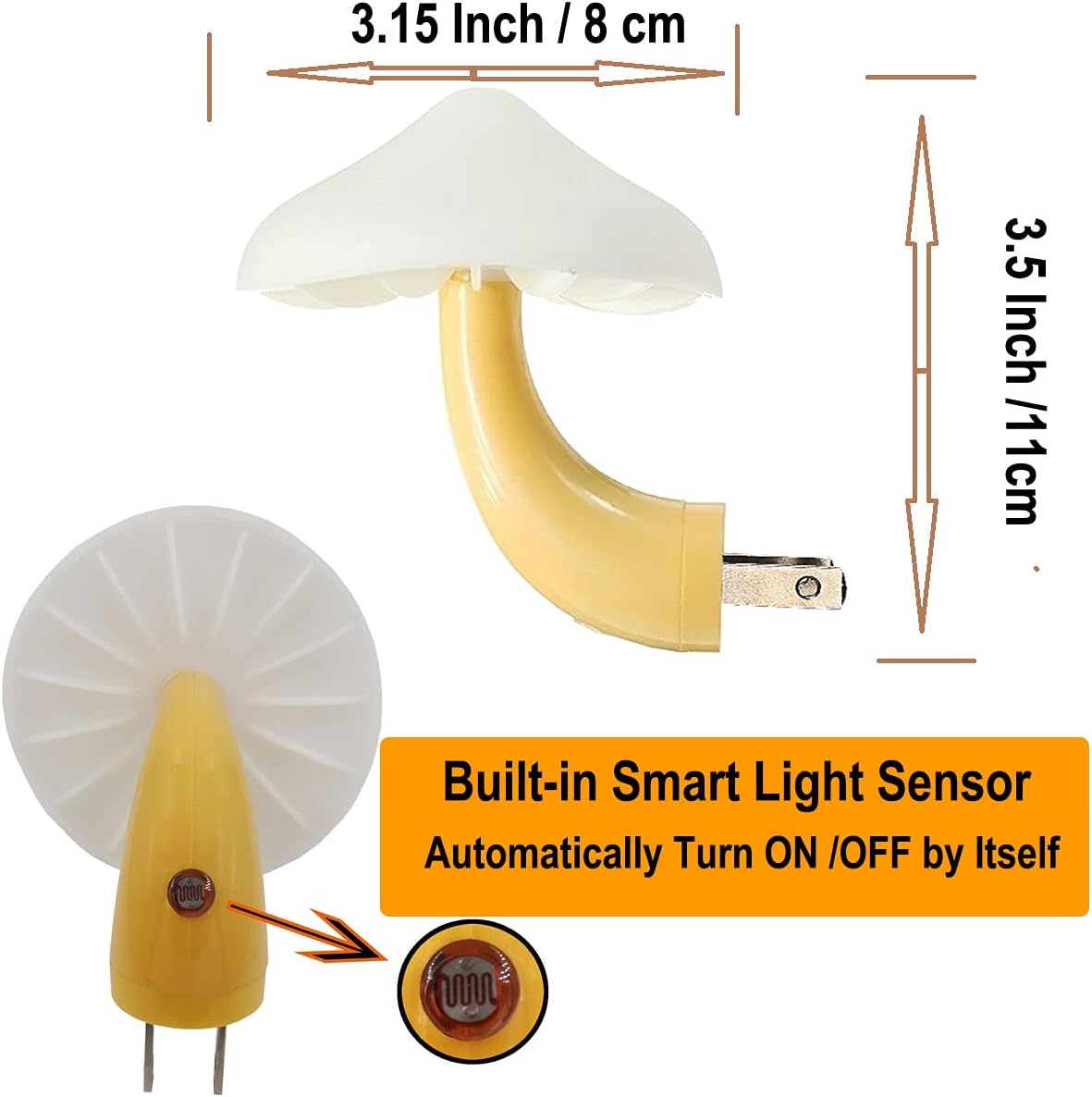 AUSAYE 2Pack LED Night Light Plug in Lamp 7-Color Changing Cute Mushroom Light Sensor Night Lights