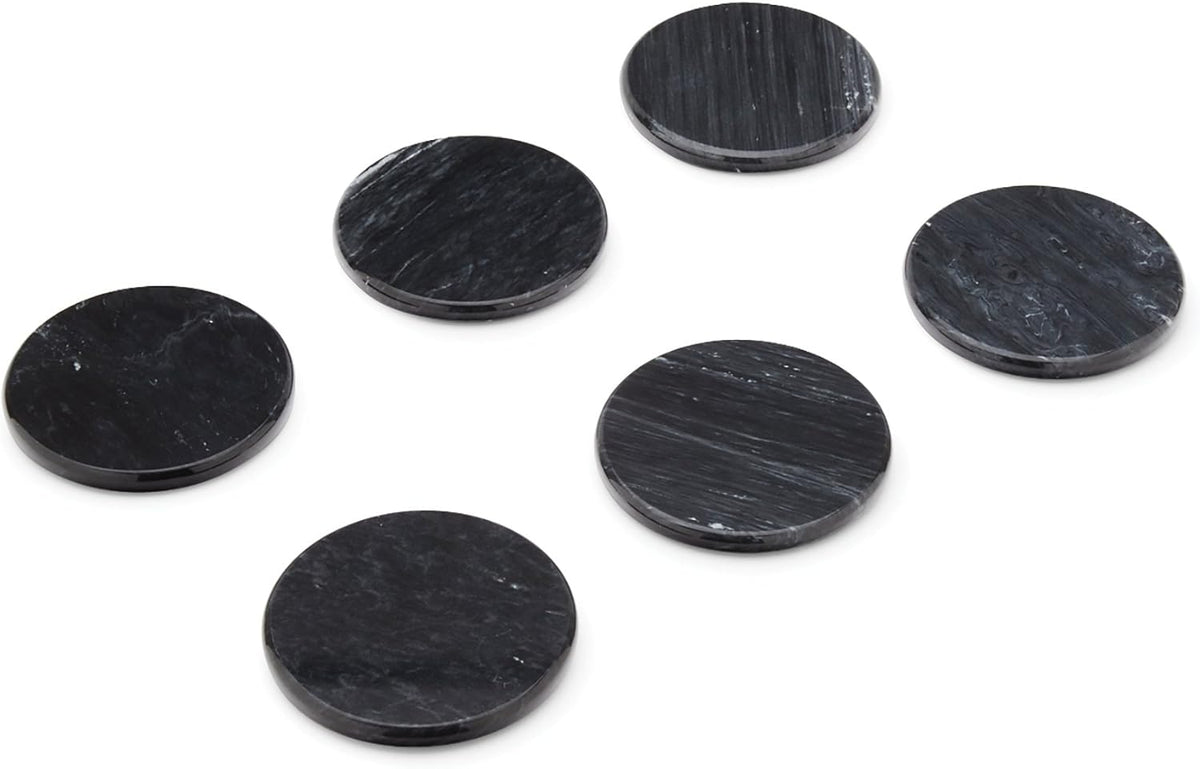 Fox Run Natural Polished Marble Coasters, Set of 6 Black Coasters