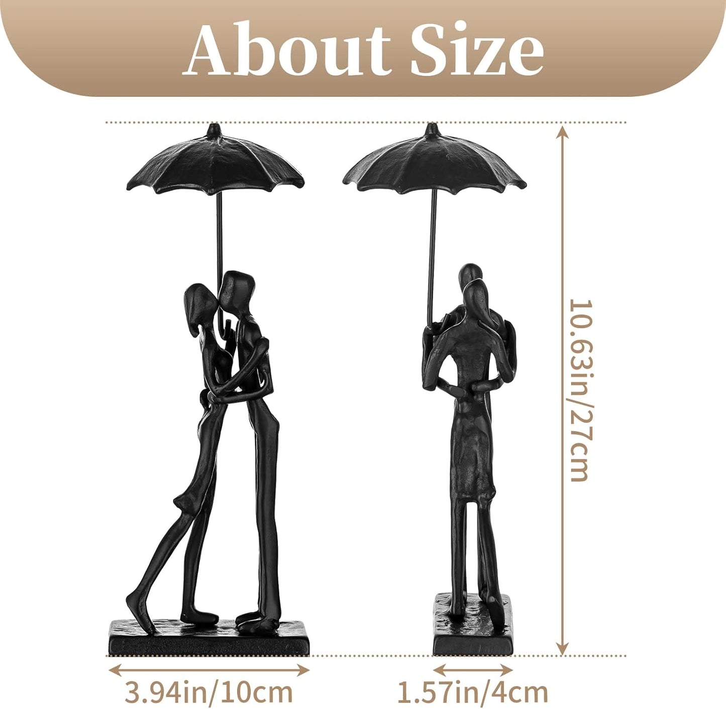 Sziqiqi Iron 6th Sculpture for Wife - Black Metal Couple Statue Kissing Under Umbrella Man Woman