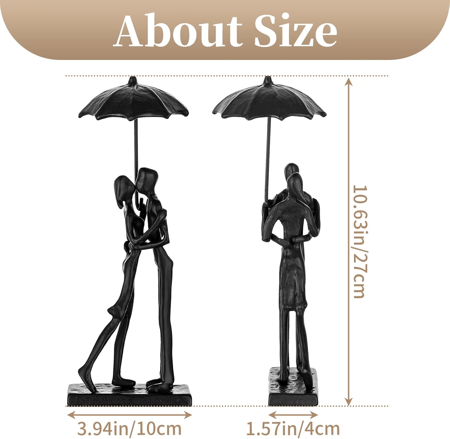 Sziqiqi Iron 6th Sculpture for Wife - Black Metal Couple Statue Kissing Under Umbrella Man Woman