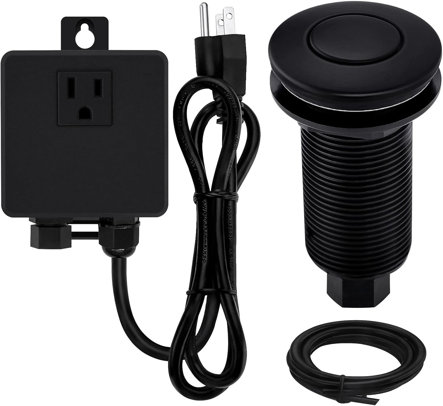 Garbage Disposal SinkTop Air Switch Kit with Long Button,Brass Made Cover,UL,Matte Black