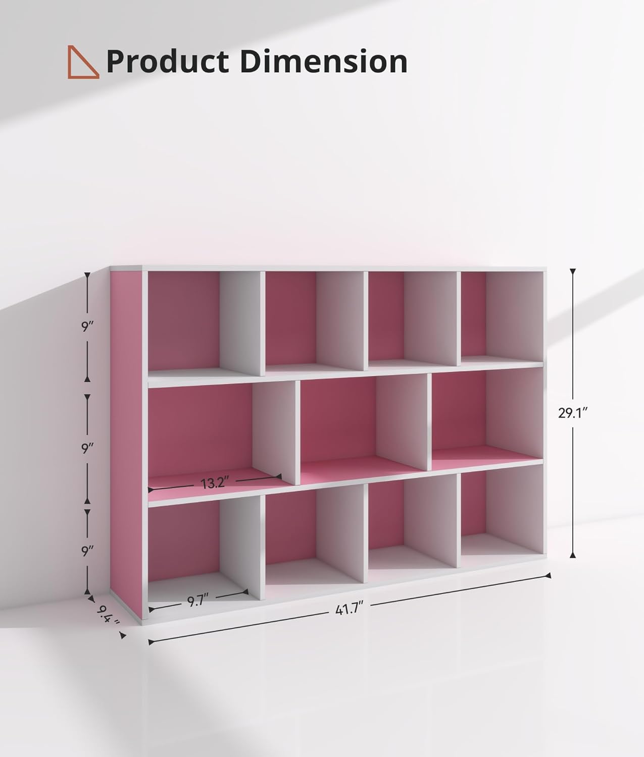 11-Cube Pink Kids Bookshelf and Toy Organizer – Wooden Storage Shelf for Girl’s Room and Nursery