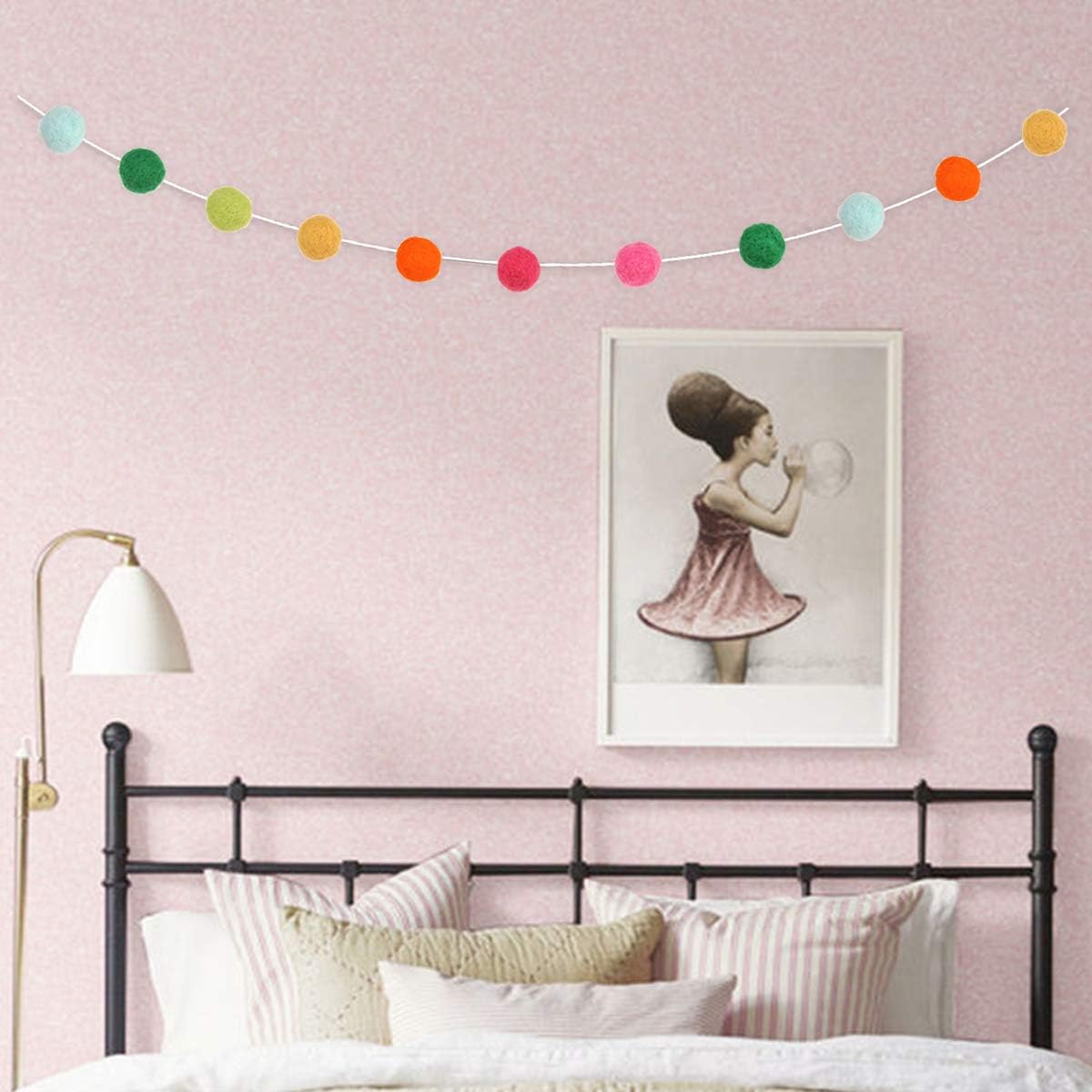 36PC 9.8 Feet Felt Wool Balls Garland 4/5 Inch Hanging String Kit for Christmas Tree Garland