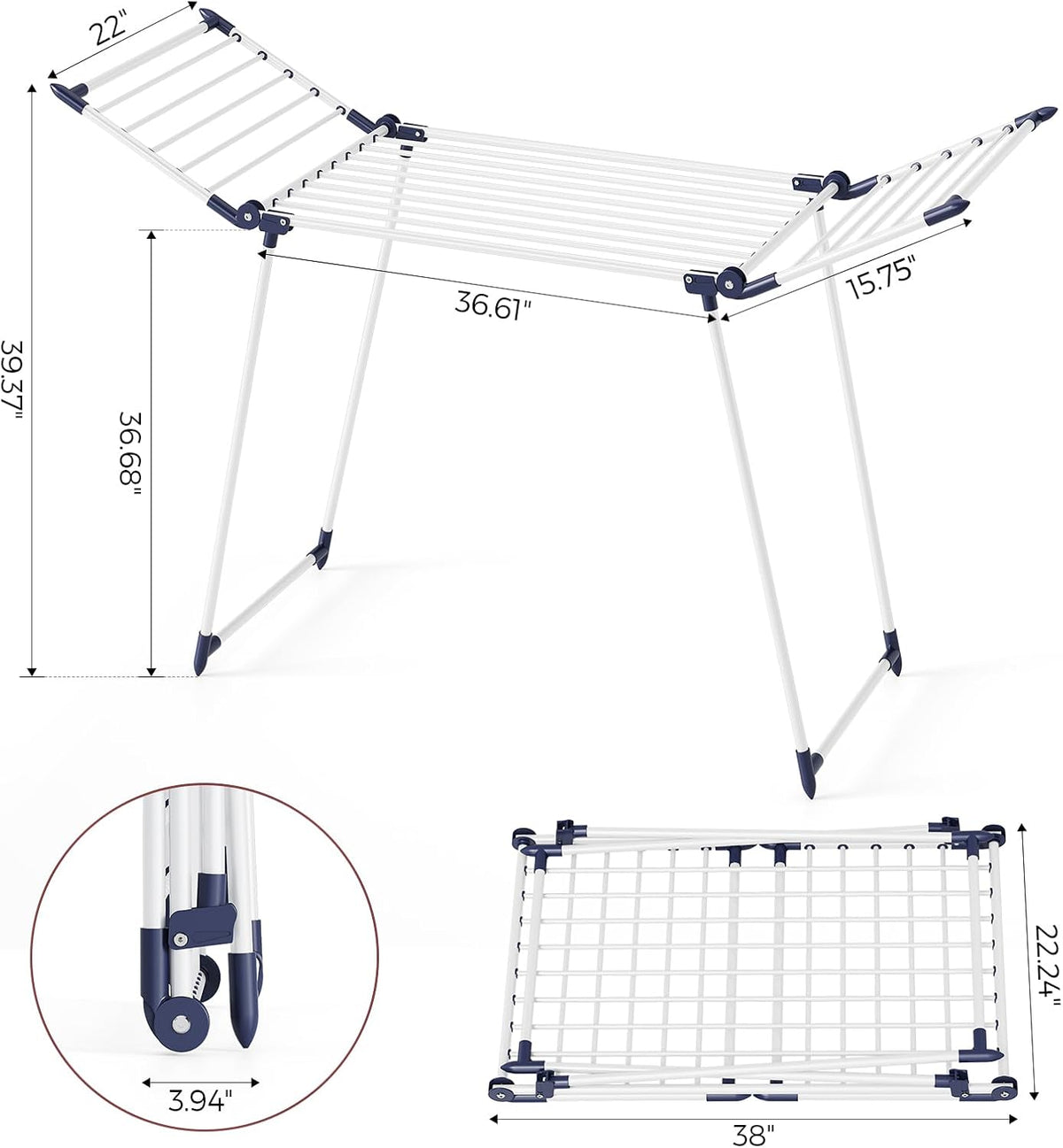 APEXCHASER Clothes Drying Rack Foldable, Large Drying Rack Clothing, Winged Laundry Rack Folding