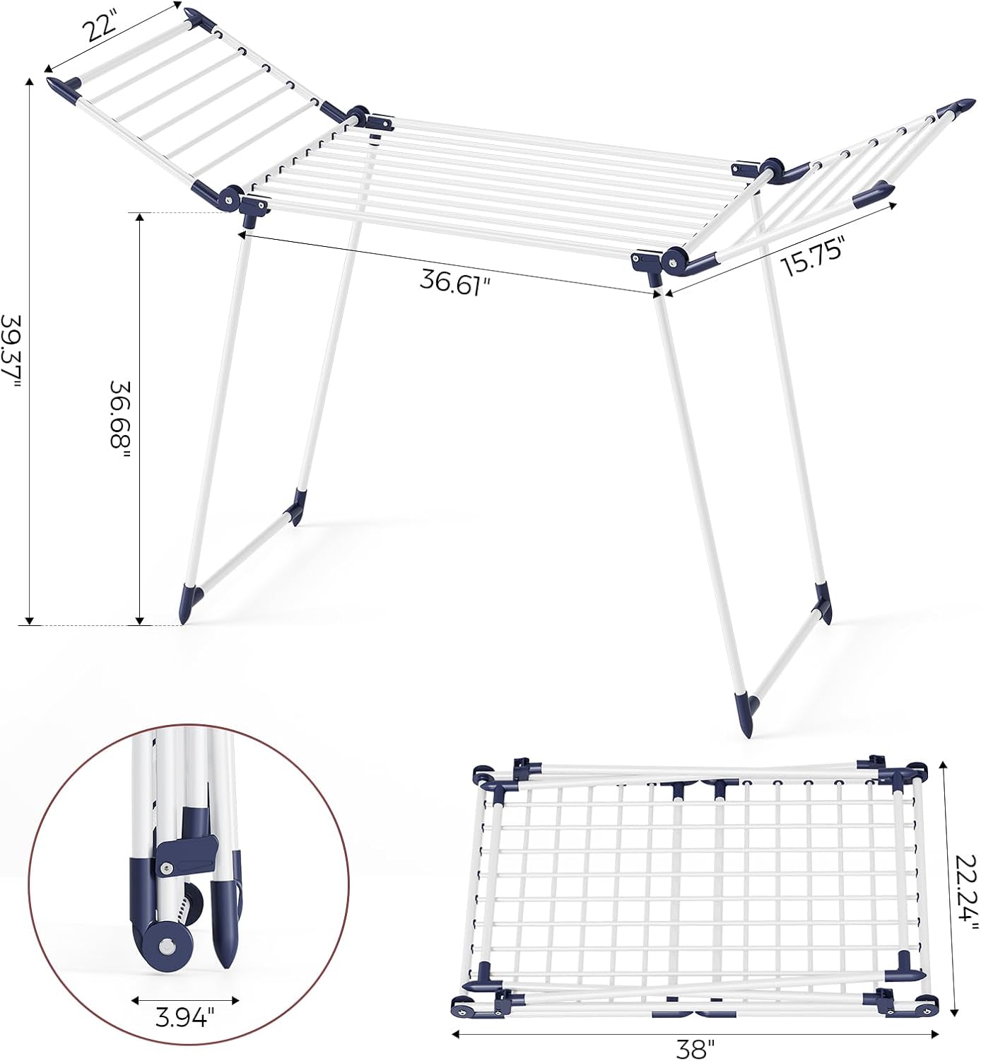 APEXCHASER Clothes Drying Rack Foldable, Large Drying Rack Clothing, Winged Laundry Rack Folding