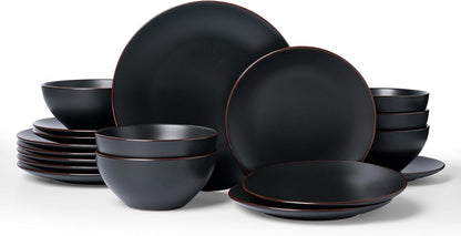 Famiware Venus Plates and Bowls Sets, 18 Pieces Stoneware Dinnerware Sets, Dishes Set for 6