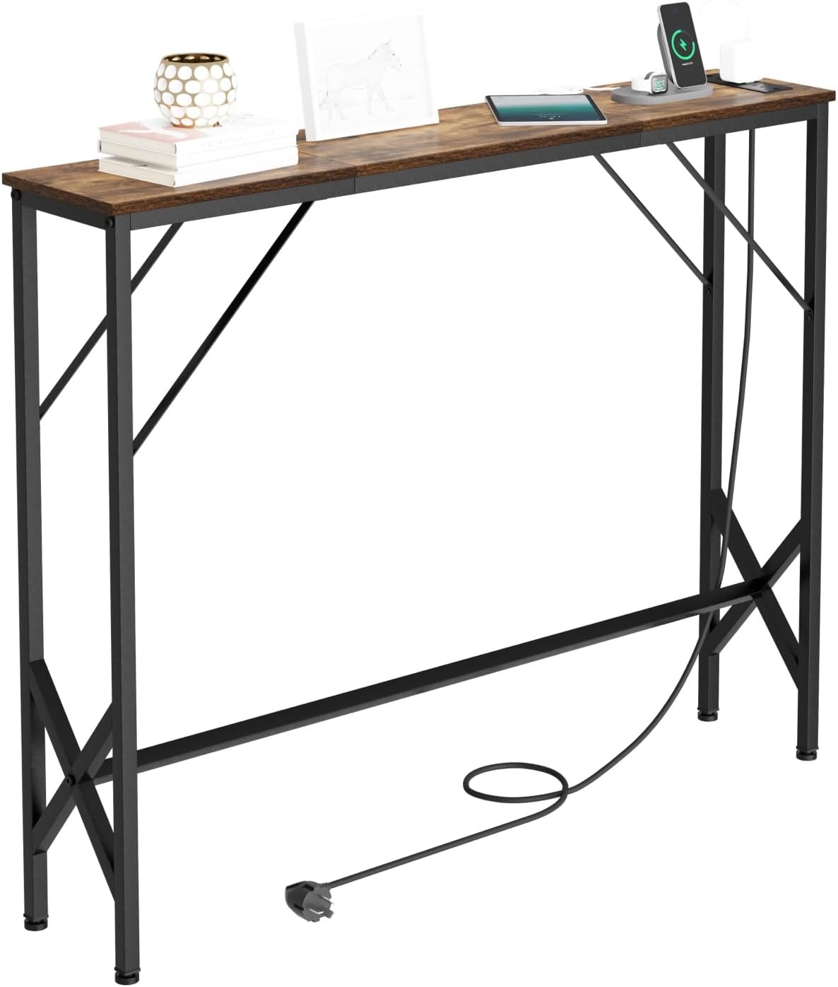 39.4" Console Table, Skinny Entryway Table with Fast-Charging Station, Narrow Long Sofa Table