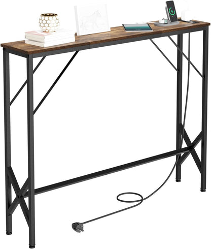 39.4" Console Table, Skinny Entryway Table with Fast-Charging Station, Narrow Long Sofa Table