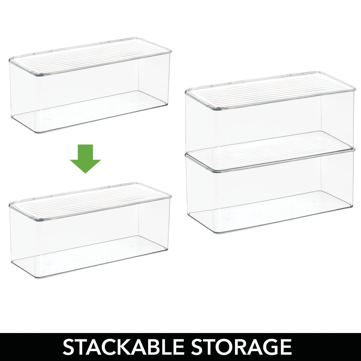 iDesign Plastic Stackable Hinged-Lid Storage Box, Set of 6, Clear