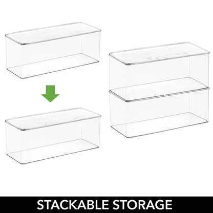 iDesign Plastic Stackable Hinged-Lid Storage Box, Set of 6, Clear