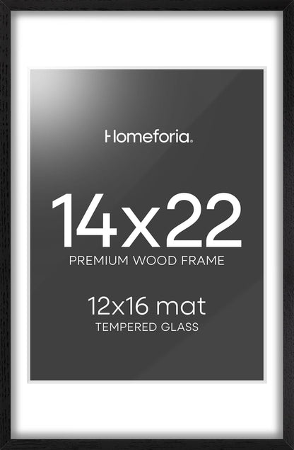 Homeforia 14x22 Frame Black Wood, High End Oak 14x22 Picture Frames with Mat 12x16 Photo, 14 x 22