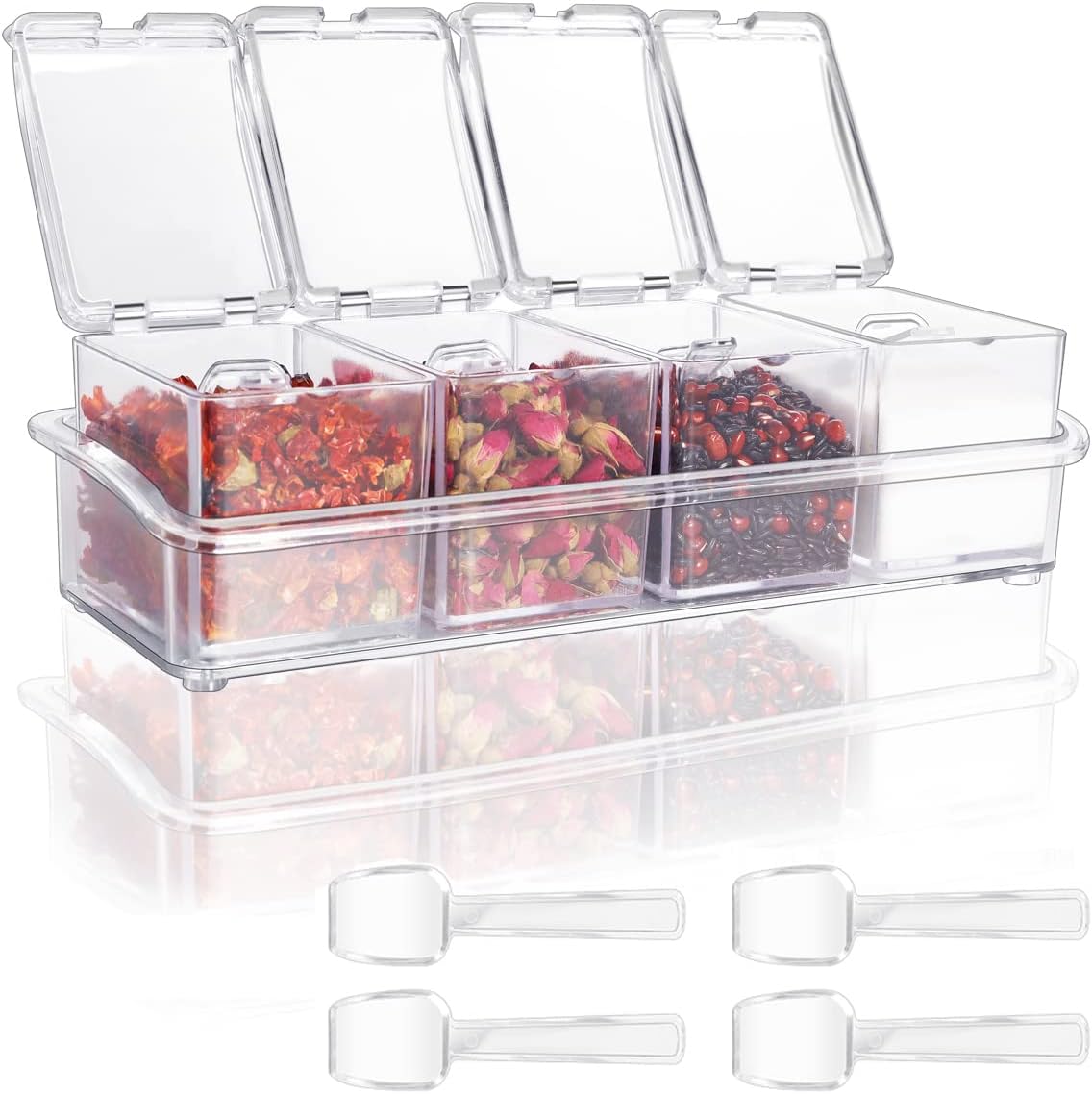 Clear Seasoning Box 4 PCS/Set, Acrylic Seasoning Rack Seasoning Storage Container Condiment Jar