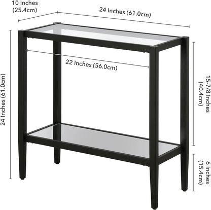 Henn&Hart 24" Wide Rectangular Side Table with Glass Shelf in Blackened Bronze, Table for Living