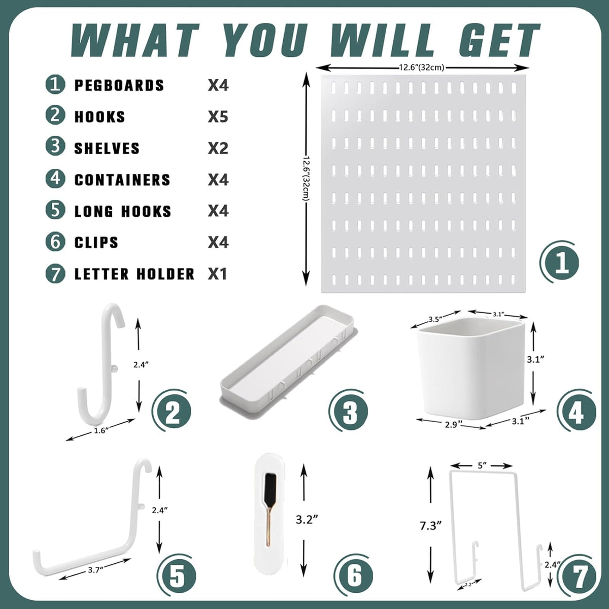 Pegboard Combination Kit, 25.2" x 25.2" Wall Mounted Storage Set with 4 Pegboards & 20 Accessories