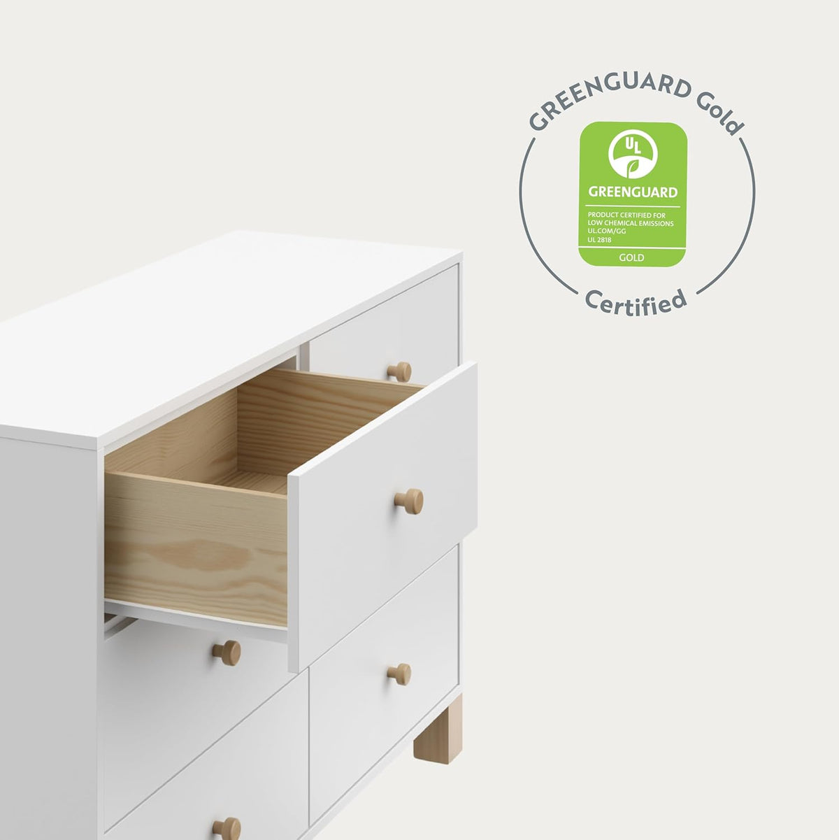 Storkcraft California 6-Drawer Double Dresser (White with Driftwood) - GREENGUARD Gold Certified