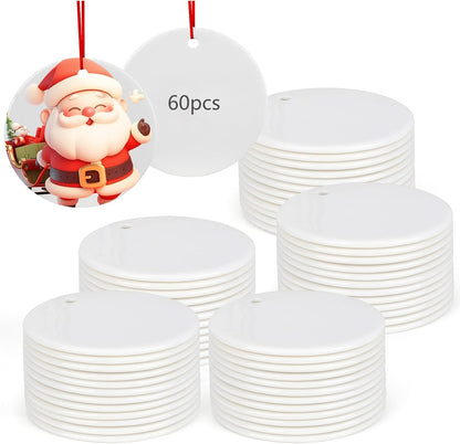 60 PCS Sublimation Ceramic Ornament Blank 3 Inch Round Two-Sided Printed White Ceramic Decoration