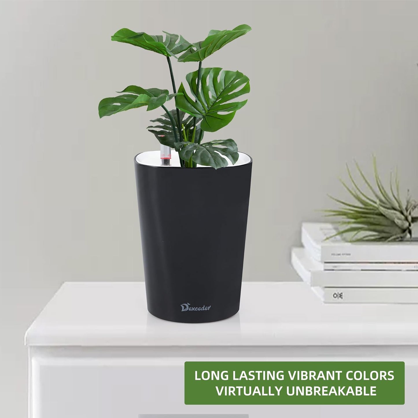 Dexceder 6x7 Self Watering Planter Indoor Outdoor, High Gloss Table Flower Plant Pot with Water