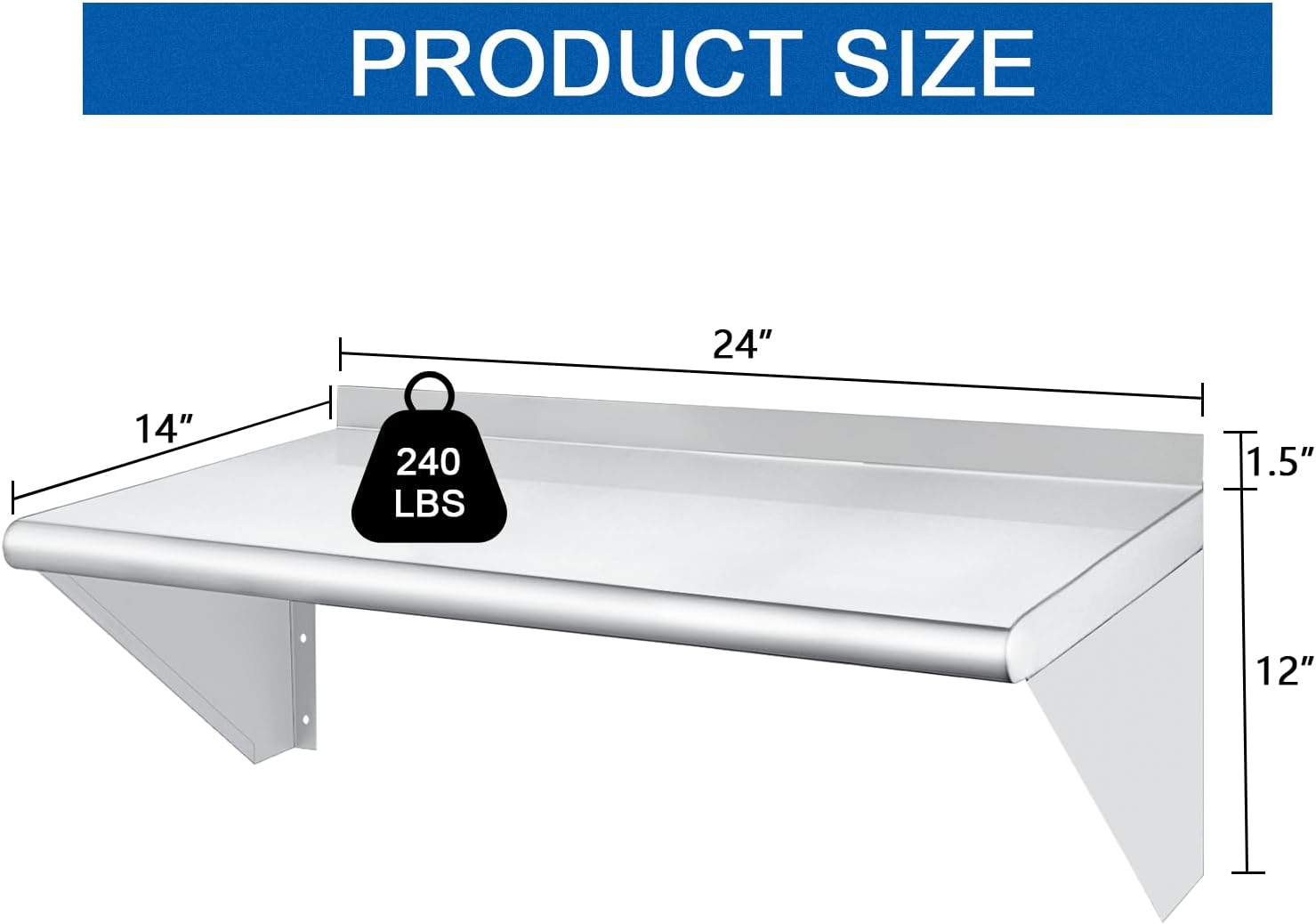 HARDURA Stainless Steel Shelf 14" x 24", 240lb Commercial Shelves Wall Mount Metal Shelving with