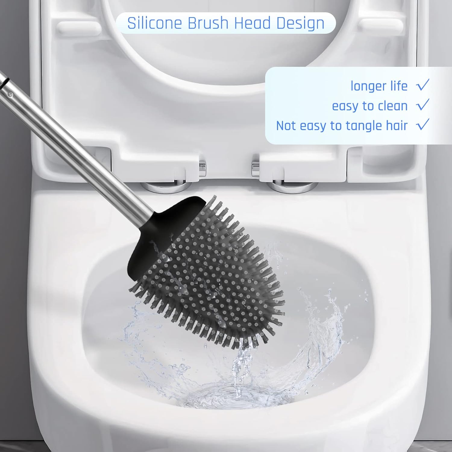 Sellemer Toilet Brush and Holder Set - Flexible Toilet Bowl Brush Head with Silicone Bristles