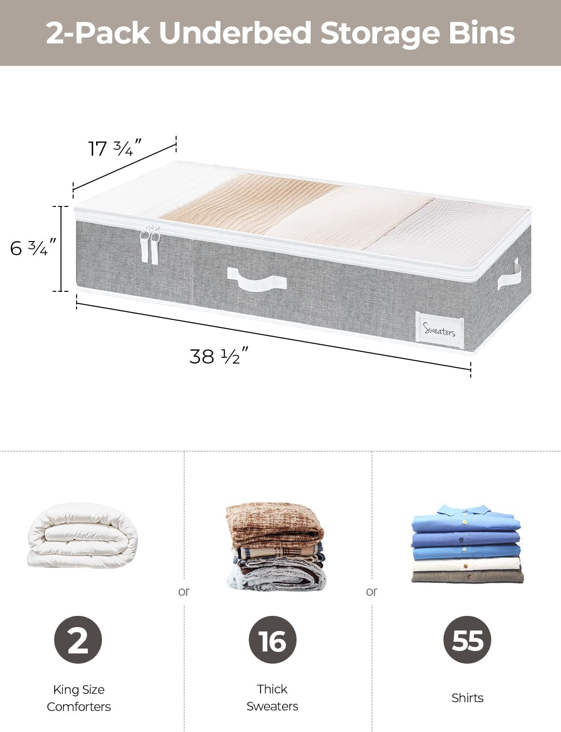 StorageWorks Extra Large Under Bed Storage Containers with Handles and Label Holder, 2 Pack