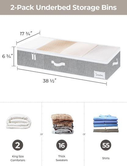 StorageWorks Extra Large Under Bed Storage Containers with Handles and Label Holder, 2 Pack
