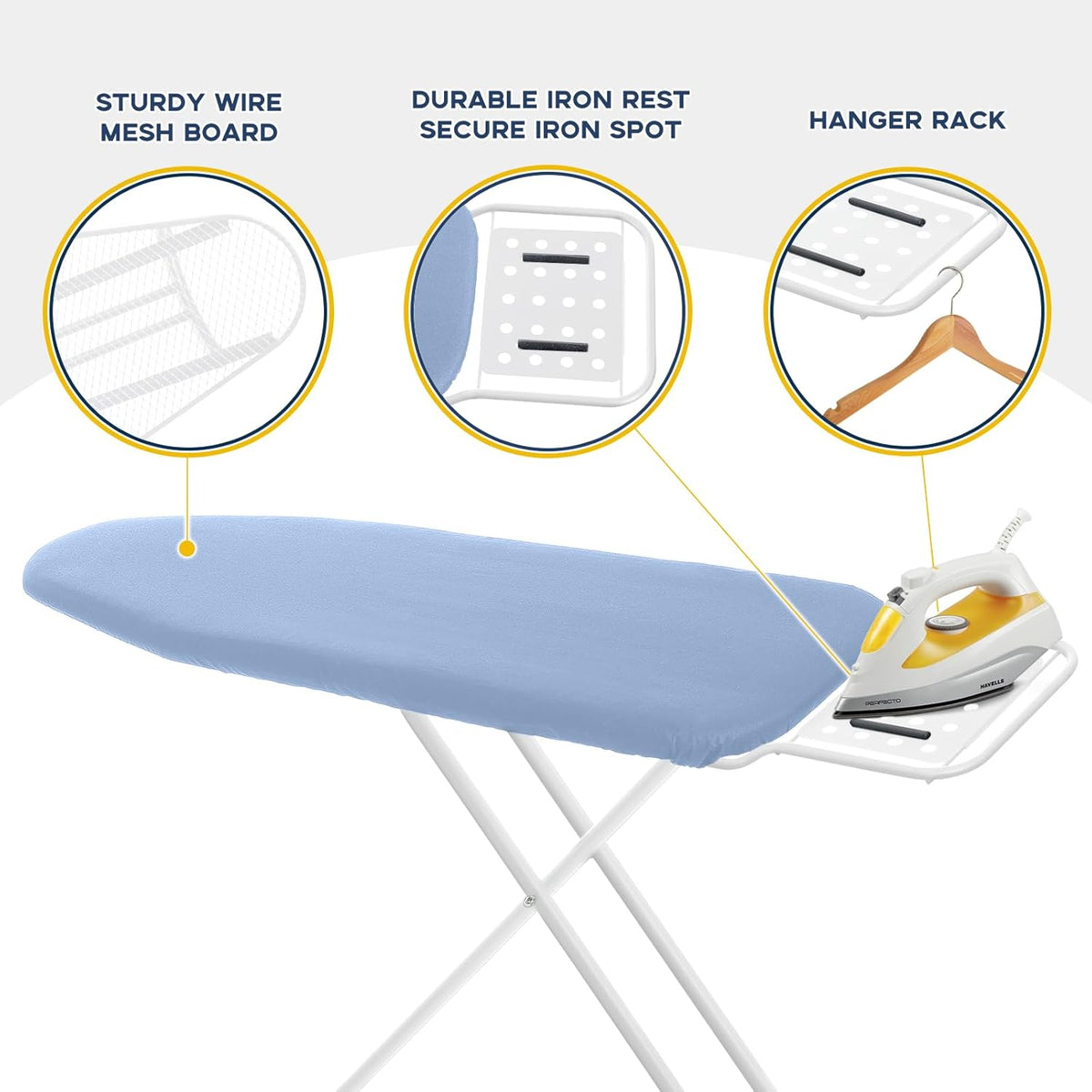 Full Size Ironing Board with Iron Rest, Heavy Duty Compact Ironing Board 43"x13" with Thick Cover