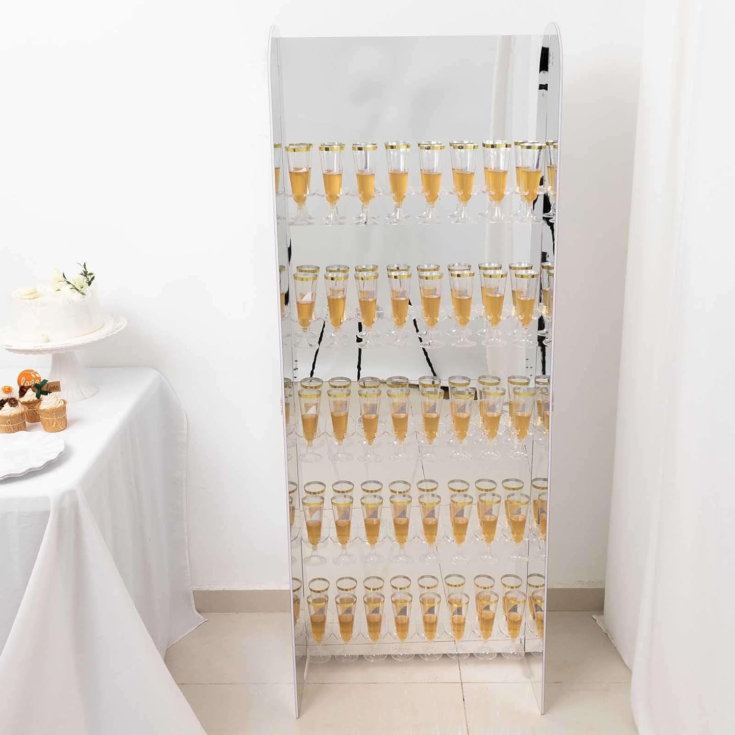 Tableclothsfactory Silver Mirror Finish 5-Tier Wine Glass Stemware Rack, 40 Champagne Flute Holder