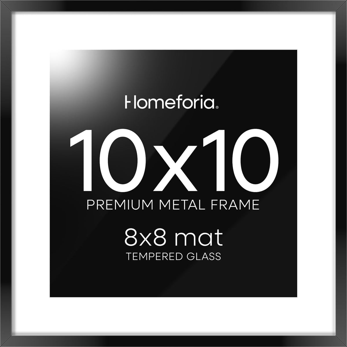 Homeforia 10x10 Black Picture Frame, High End Metal 10 by 10 Square Frames with Mat 8 x 8 Opening