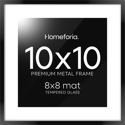 Homeforia 10x10 Black Picture Frame, High End Metal 10 by 10 Square Frames with Mat 8 x 8 Opening