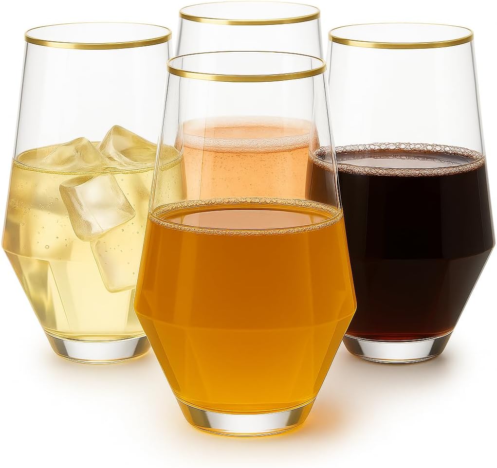 48 Pack Diamond Unbreakable Stemless Plastic Wine Stemless Toasting coacktail Glasses, Durable 9 Oz