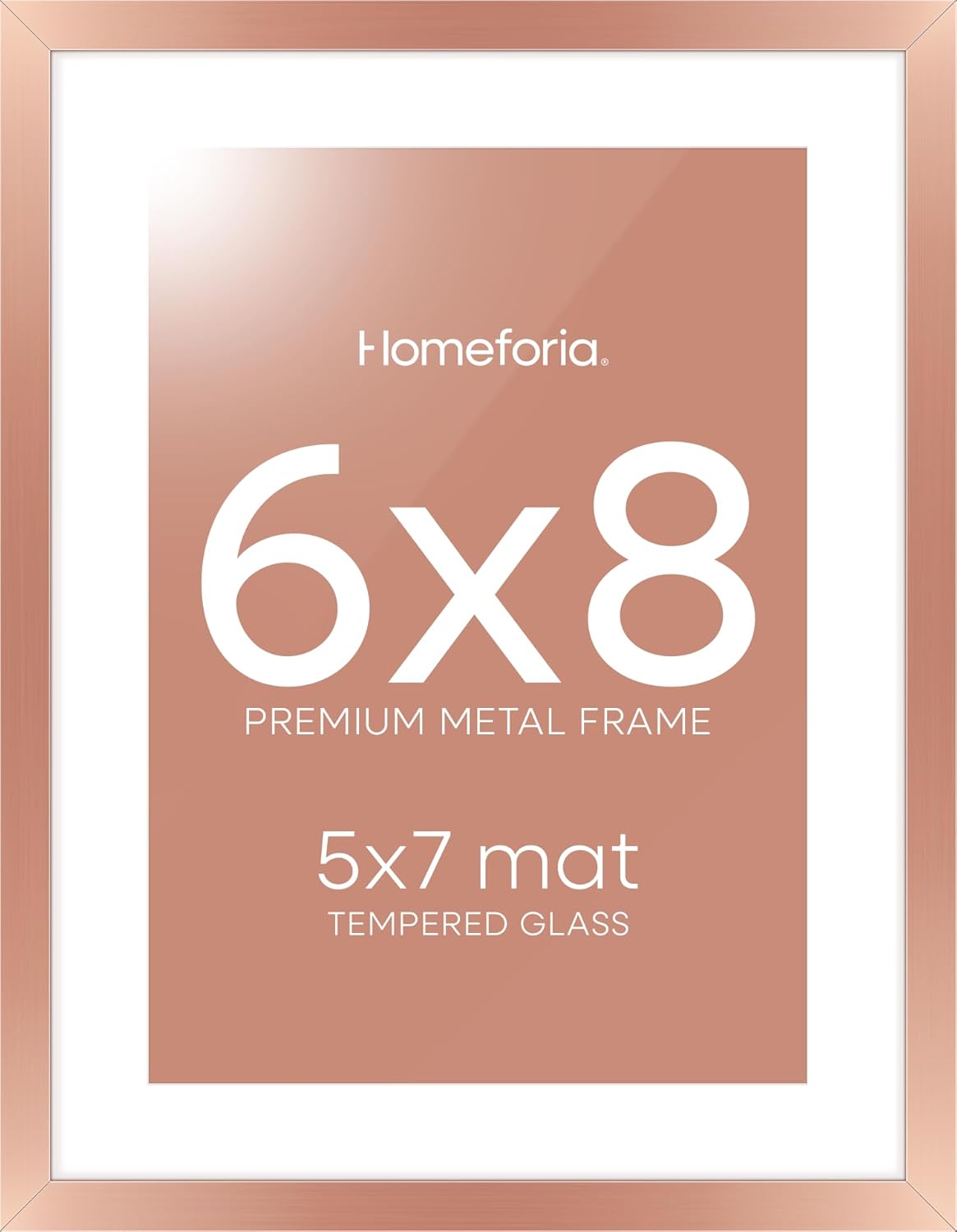 Homeforia Rose Gold 6x8 Picture Frame, High End Metal 6 x 8 Frames with Mat 5 x 7 for Print, 6by8