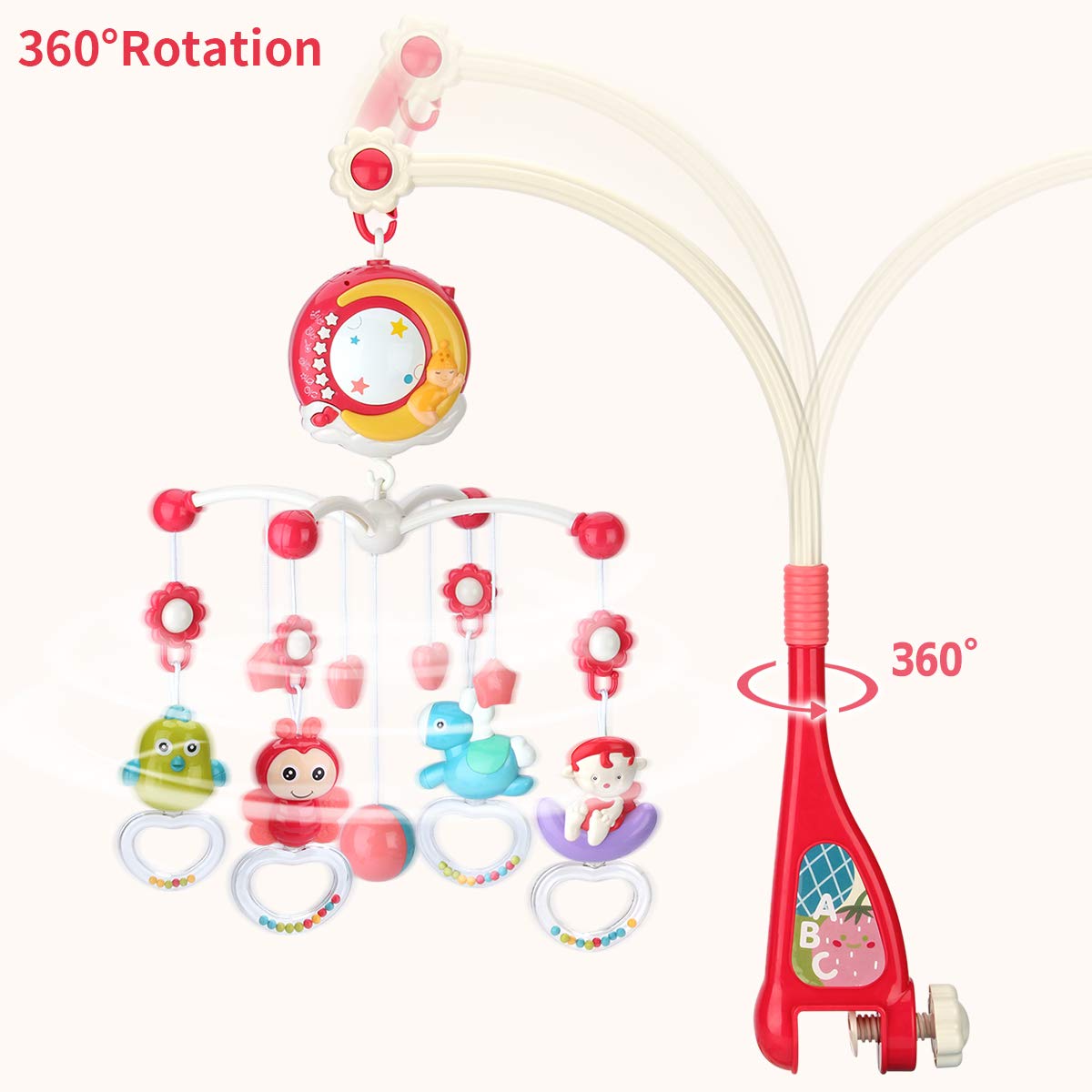 Mini Tudou Baby Musical Mobile Crib Toys with Projector and Light, Timing Function, Remote Control