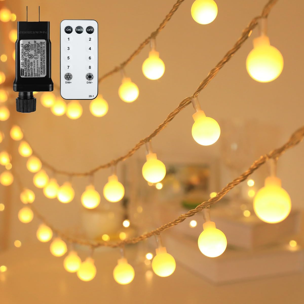 Globe String Lights Plug in 116 Ft. 200 LED 8 Modes with Remote,Waterproof Fairy String Lights for