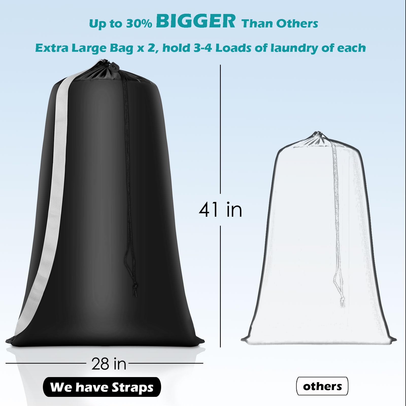 Coomee Heavy Duty Laundry Bag, 2 Pack XL Nylon Laundry Bags with Straps